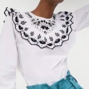 Zara white embroidered poplin‎ shirt. 
L